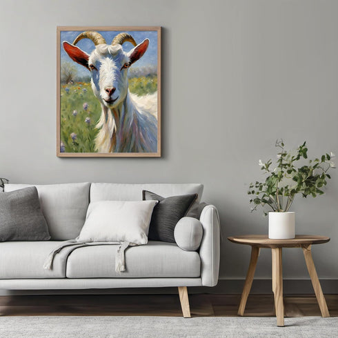 Posterizer 1 pcs- White goat with a background of purple flowers-Art for Animal Lovers-Floral Botanical Art- Gift for Men Women Teens-Living Room...