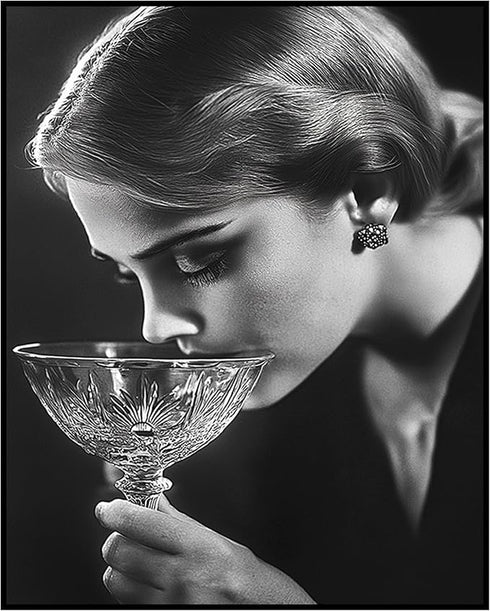 Posterizer 1 pcs-black and white alluring photo of woman sipping her drink-Photography Art-Retro Art-Decor for Home & Office- unframed wall art...