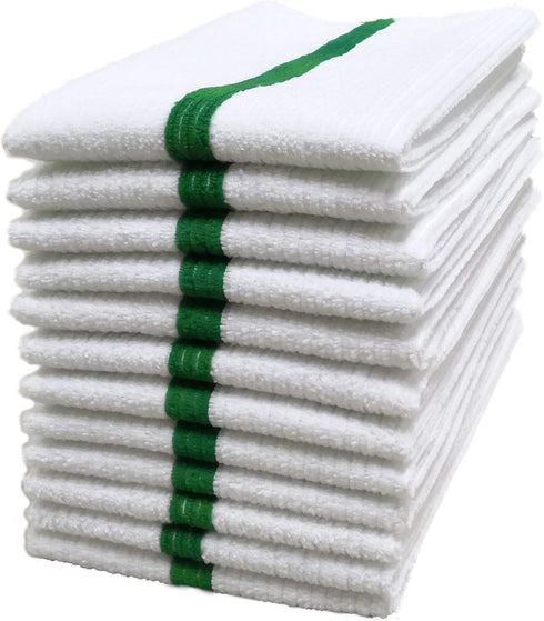 POLYTE Microfiber All-Purpose Ribbed Terry Bar Mop Towel for Home, Kitchen, Restaurant Cleaning (14x17, White w/Green Stripe) 12 Pack...