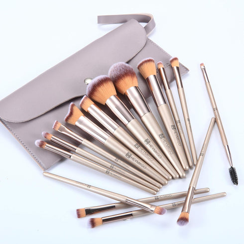 HEYMKGO Makeup Brushes 15PCS Champagne Gold Professional Makeup Brush Set Foundation Brush Blending Powder Blush Concealer Eye Make Up Brush with ...