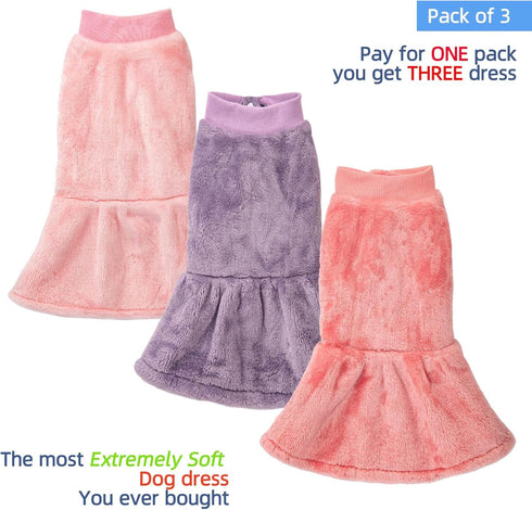 FabriCastle Dog Dress Sweater, Pack of 3, Dog Clothes, Dog Coat, Dog Jacket for Small or Medium Dogs Girl, Ultra Soft and Warm Cat Pet Sweaters (P...