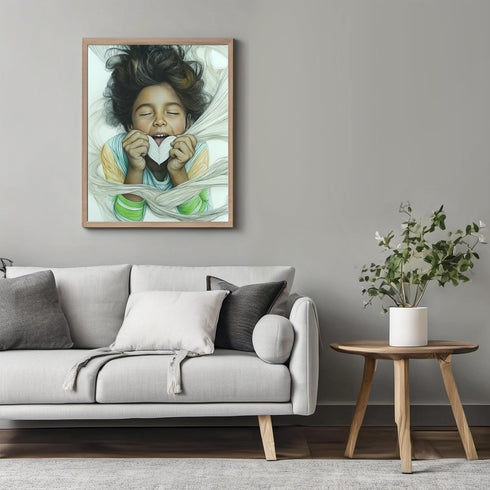 Posterizer 1 pcs-cute child holding a heart-Valentine's day inspired art-Romantic Art-Kids Room Art-Gift for Daughter, Son, Kids- unframed wall ar...