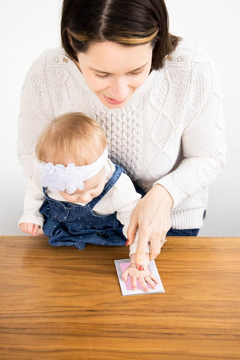 Pearhead Newborn Baby Handprint Or Footprint Clean-Touch Ink Pad Kit, No Mess Baby Safe Print Kit, Newborn Baby Girl Keepsake, 2 Impression Cards,...