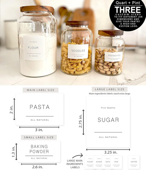 134 Kitchen Pantry Labels for Containers. Minimalist Preprinted Farmhouse Style. White Sticker Black Text. Waterproof Stickers. Organization Label...