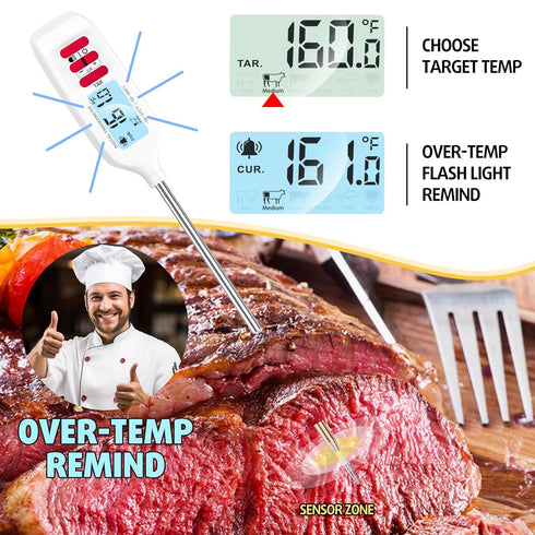 Meat Thermometer Digital, Food Thermometer for Cooking, Instant Read Thermometer for Kitchen, Outdoor BBQ Grill Thermometer with Backlight, Long P...