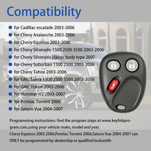 Key Fob for Chevy Silverado Equinox Suburban 2003-2006 | Mushan Key Fob LHJ011 | Replacement Key for Chevy&for Cadillac | 3-Button Key Fob | Easy ...