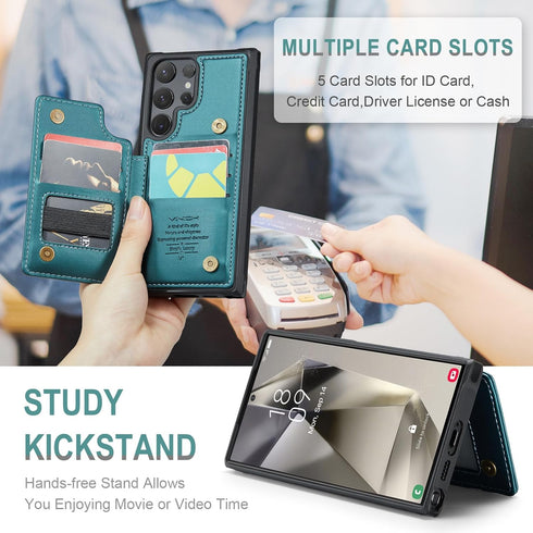 for Samsung Galaxy S24 Ultra Case with Card Holder, for Samsung S24 Ultra Wallet Case for Women Men with RFID Blocking, Durable Kickstand Shockpro...