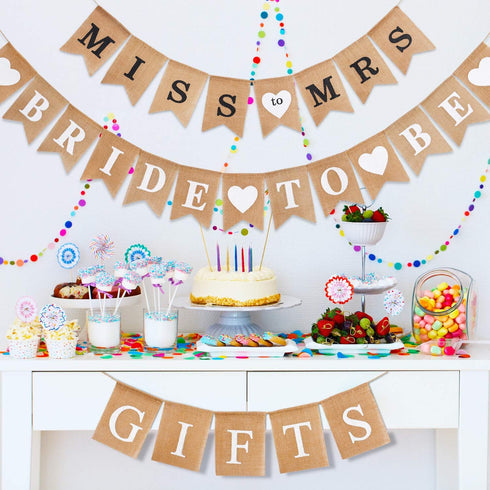 Blulu 3 Pieces Bridal Shower Decor Set Rustic Burlap Bunting Banner Gifts for Bachelorette Party Decoration(Black)...