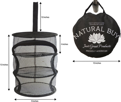 9 Inch 3 Level MICRO Hanging Dry Net Indoor/Closet Drying Rack for Herbs, Organizer, Freshner - Black Mash Screen with Top-to-Bottom Zipper - Apar...