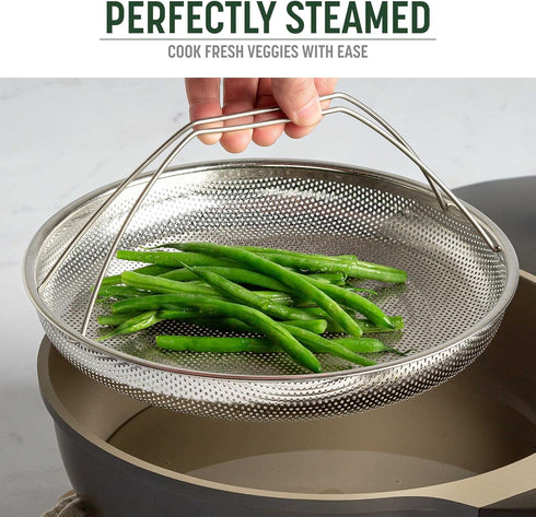 Goodful All-In-One Pan Steamer Basket, Premium Stainless Steel Construction, Dishwasher Safe, Perfect for Steaming Vegetables, Full Handle for Eas...