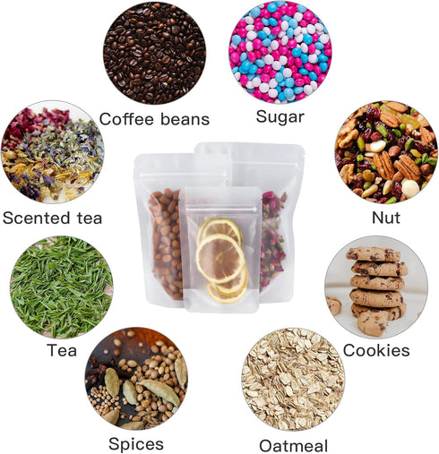 100 Pcs Resealable Bags,3.9" x 5.9"Matte Stand Up Food Bags,Zip Lock Food Storage Bags for Packaging Products,Herbs,Snack,Tea,Spices,Pet Food and ...
