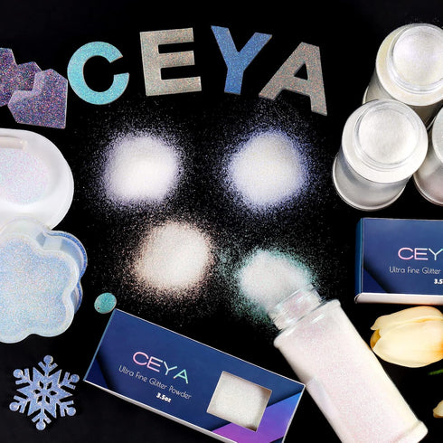 Ceya Ultra Fine White Glitter Powder 3.5oz/ 100g Magic Opal Iridescent Crafts Glitter 1/128” 0.008” 0.2mm for Slime Epoxy Resin Tumbler Jewelry Na...