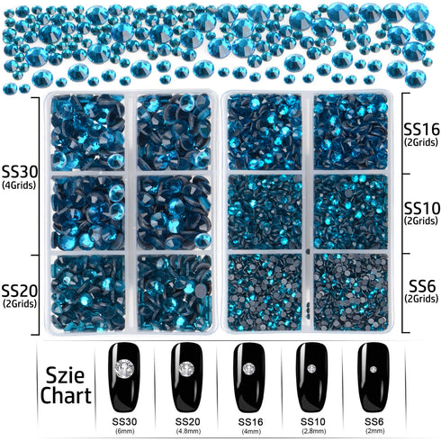LPBeads 6400 Pieces Hotfix Rhinestones Blue Zircon Flat Back 5 Mixed Sizes Crystal Round Glass Gems with Tweezers and Picking Rhinestones Pen...
