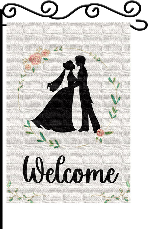 Marriage Welcome Linen Garden Flag-Welcome To Our Wedding Courtyard Lawn Rural Decor-Wedding Theme Party Decoration-Bride and Groom Anniversary Ho...