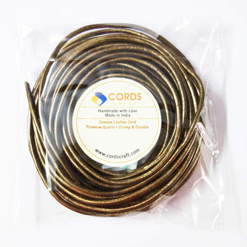Cords Craft® | 3mm Round Leather Cord for Jewelry Making Bracelets Beading Work Hobby and DIY Projects (Metallic Bronze, 10.93 Yards) | Roll of 20...