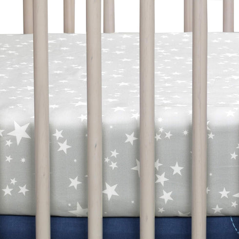 Lambs & Ivy Milky Way Gray/White Stars 100% Cotton Baby Fitted Crib Sheet...