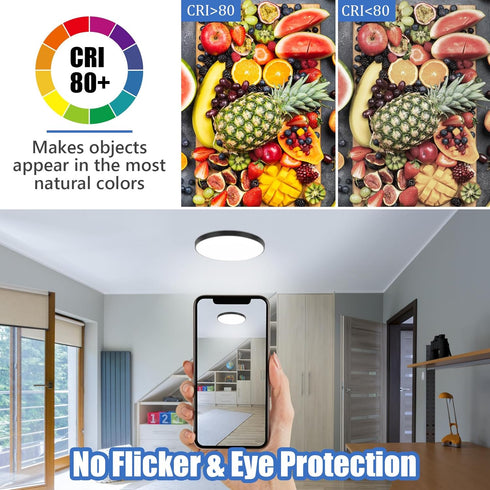 24W Led Ceiling Light, 12 Inch Flush Mount Ceiling Light, 6500K Super Bright Light Fixture with 3000 Lumens for Bedroom, Living Room, Hallway, Din...