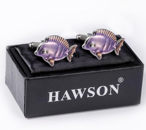 Unique Purple Tropical Fish Cufflinks For Men With Gift Box...