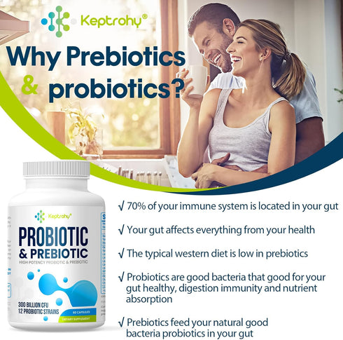 Probiotics for Women and Men, 300 Billion CFU Probiotics from 12 Strains Probiotic, Organic Prebiotics Blend, Shelf Stable Probiotic Supplement fo...