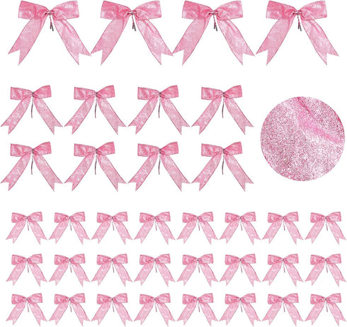 Waydress 36 Pieces Bow Decor, Christmas Tree Bow Ornament, Glitter Ribbon Bowknot for Wreath Garland, Party Crafts Home Decoration, 3 Sizes 4.3 x ...