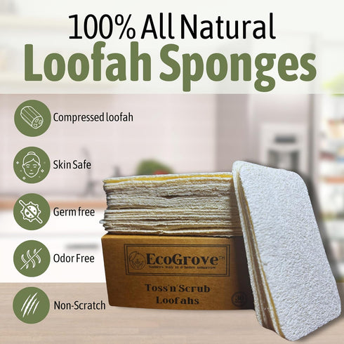 Loofah Sponges 100% All Natural BPA Free Loofahs for Dishes, Face, Soap Making, Shower, Exfoliating Eco-Friendly Biodegradable 30 pack Compressed ...