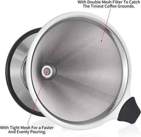 Pour Over Coffee Dripper - Stainless Steel Micro Mesh Filter with Scoop Fits Most Travel Mugs,Tea And Coffee Cups...