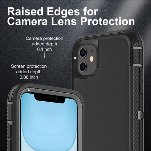 for iPhone 11 Case, Military Grade 3 in 1 Heavy Duty Shockproof/Drop Proof/Dust Proof Case with 2Pcs Tempered Glass Screen Protector (Black/Grey)....
