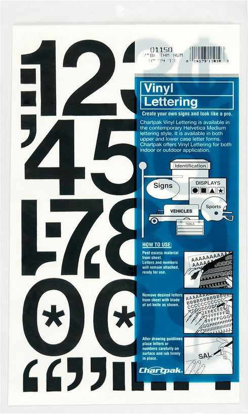 CHARTPAK Self-Adhesive Vinyl Numbers, 2 Inches High, Black, 12 per Pack (01150)...