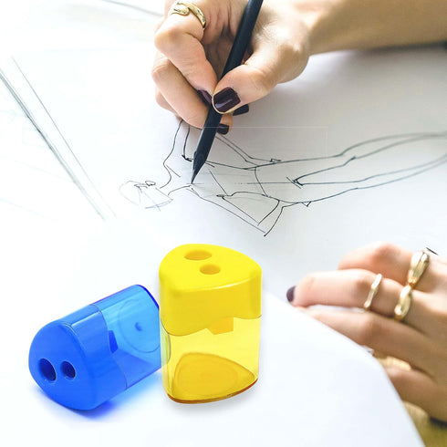 Sonuimy Pencil Sharpeners, 4 Pcs Pencil Sharpeners Manual,Dual Holes Compact Colored Handheld Pencil Sharpener for Kids with Lid Adults Students S...