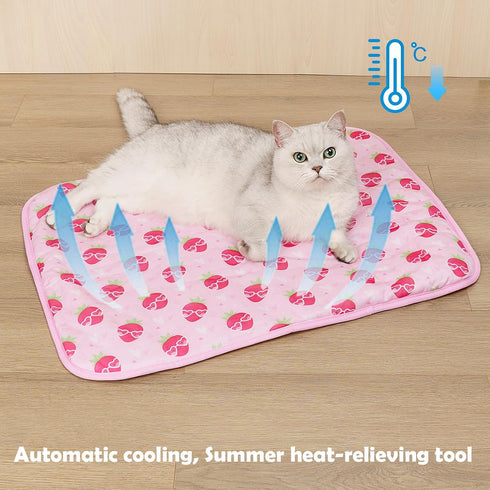 Dog Ice Pad Ice Silk Cats Kennel Mat Pet Cooling Pad Summer Cool Bamboo Mat Breathable Pad (Strawberry, S)...