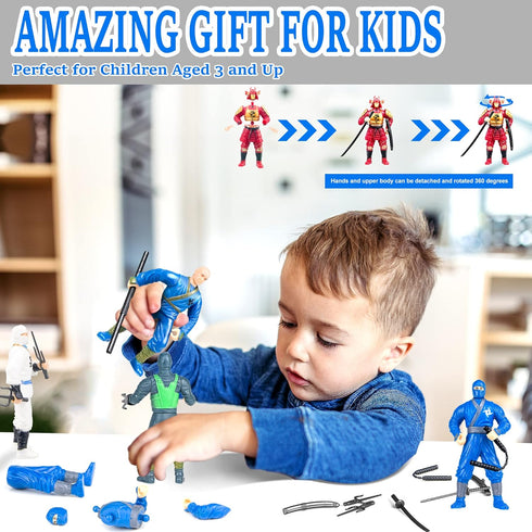 HAPTIME Ninja Action Figures, 6 Pack Ninja Figure Toys for Boys, 3.5-Inch Ninja Warriors with Weapon Accessories, for Kids Ages 3+, Cake Topper...
