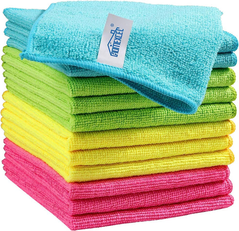 HOMEXCEL Microfiber Cleaning Cloth,12 Pack Cleaning Rags, Cleaning Towels with 4 Color Assorted, 11.5"X11.5"(Green/Blue/Yellow/Pink)...