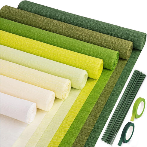 60 Pieces Crepe Paper Flower DIY Kits 8 Rainbow Colors 10 x 98Inch Crepe Paper for Flower Making, 50 Pcs Floral Iron Wire with 2 Roll 50 Meter for...