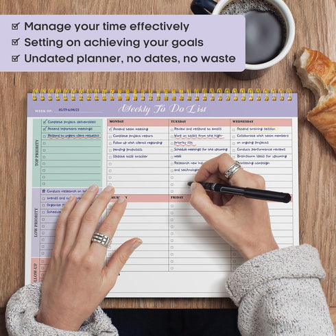 Weekly To Do List Notepad with 52 Undated Sheets?8.5"×11"?- Weekly Desk Planner for Women & Man, Work and Home - Violet Dream...