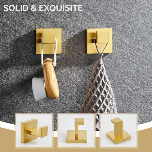 Angle Simple Towel Hook Brushed Gold 2 Pack, 304 Stainless Steel Square Robe Hook for Bathroom...