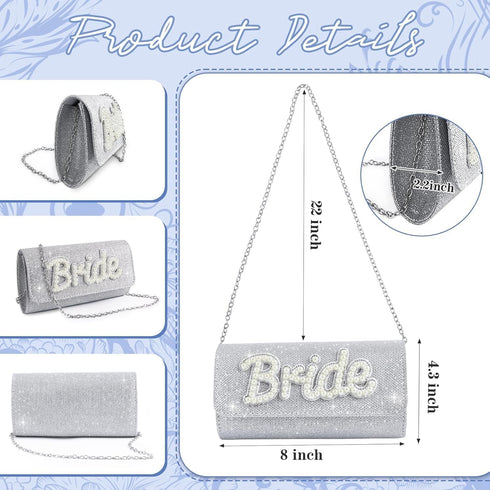 clothmile Bride Purse, Bride Clutch Bag, Diamond Glitter Prom Purse, Women Handbag, Pearl Bag for Bridal Wedding Party Gift...
