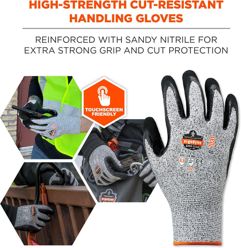 Ergodyne unisex adult Cut Resistant Work Gloves, A3, Surfaces, ANSI A3 Sandy Nitrile Coated Palms for Optimal Grip with Rough Surfaces 13g, Gray, ...