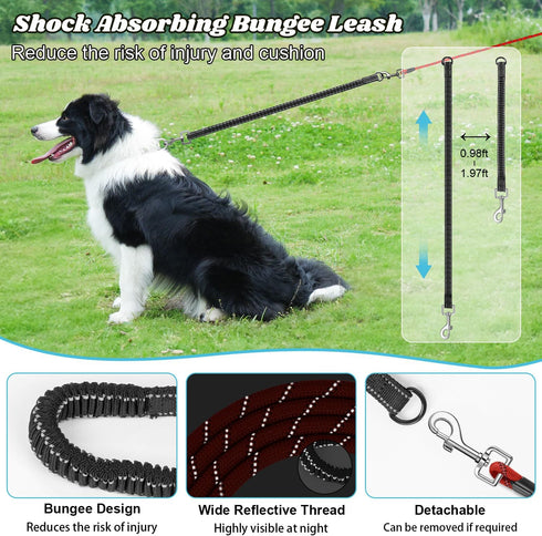 NTR Dog Leash Long, Pet Leash with Upgrade Swivel Lockable Hook & Ergonomic Padded Handle, Reflective Bungee Red Nylon Dog Leash for Walking, Hunt...