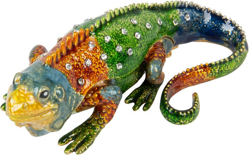 QIFU Hand Painted Enameled Lizard Style Decorative Jewelry Trinket Box Hinged...