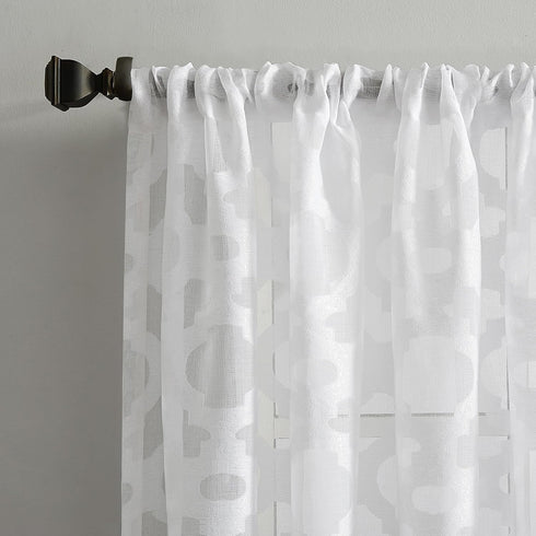 No. 918 Yvette Trellis Jacquard Sheer Rod Pocket Curtain Panel, 52" x 95", White...