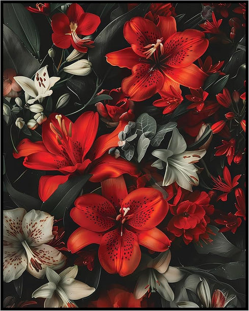 Posterizer 1 pcs-vibrant red natural bouquet of flowers-Floral & Botanical Art-Abstract & Modern Art-Decor for Home & Office- UNFRAMED Wall Art...