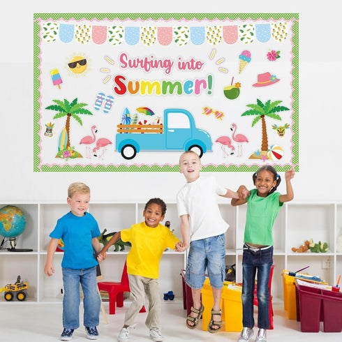Summer Bulletin Board Decorations Summer Truck Classroom Bulletin Board Border Tropical Surfing Into Summer Paper Cutouts for Classroom Window Wal...