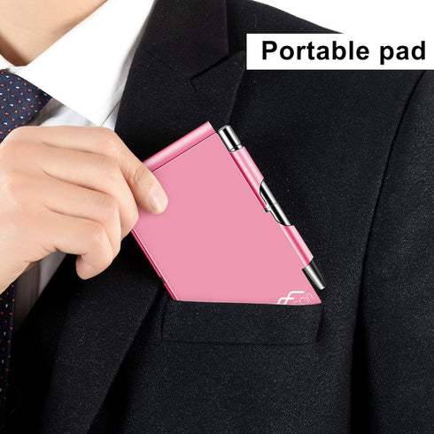 Metal Pocket Notebook, Small Pocket Notepad Aluminum Note Case with Mini Metal Pen and 60-Page Sheets (Fuchsia)...