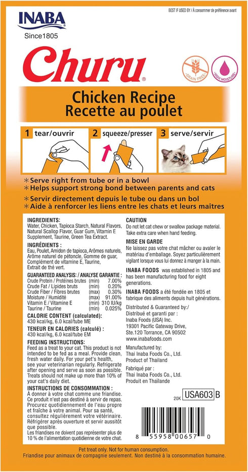 INABA Churu Cat Treats, Grain-Free, Lickable, Squeezable Creamy Purée Cat Treat/Topper with Vitamin E & Taurine, 0.5 Ounces Each Tube, 24 Tubes (4...