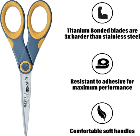 Westcott Titanium Bonded Non Stick Scissors, 7" Straight (14851)...