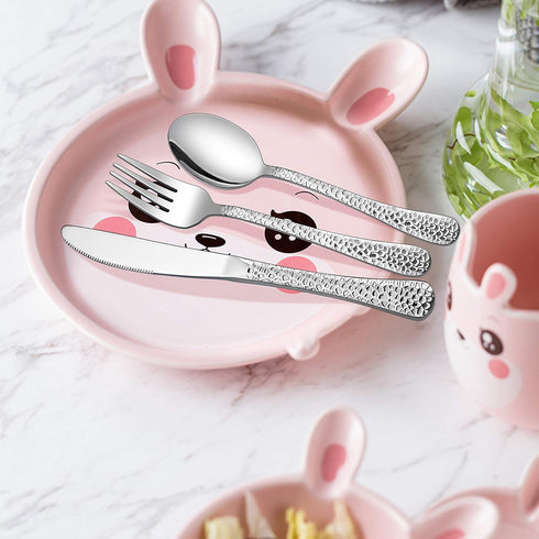 LIANYU 15-Piece Kids Utensils Silverware Set, Stainless Steel Toddler Hammered Flatware Cutlery, Children Tableware Includes Knives Forks Spoons, ...