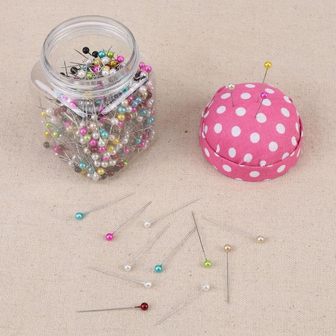 500Pcs Pearl Needles Quilting Pins Packed in Fabric Covered Pin Cushion Bottle Wedding Decorating Tool Sewing Crafts...