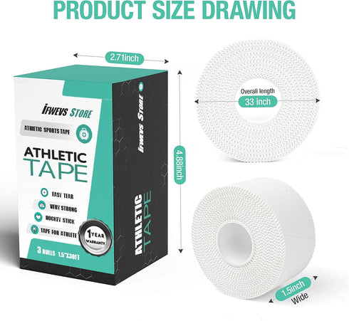(3 Pack) White Athletic Sports Tape, Very Strong Easy Tear No Sticky Residue Tape for Athlete & Sport Trainers & First Aid Injury Wrap,Suitable fo...