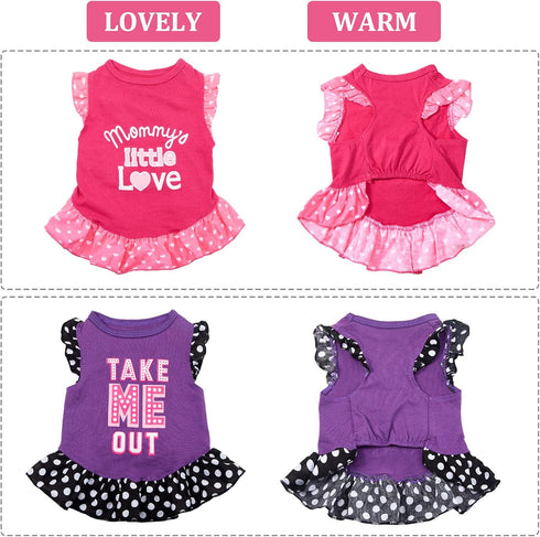 2 Pieces Dog Dresses for Small Dogs Cute Girl Female Dog Dress Mommy Puppy Shirt Skirt Doggie Dresses Pet Summer Clothes Apparel for Dogs and Cats...