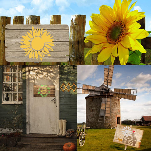 12 Pcs Farmhouse Sign Stencils, Farm Reusable Stencils, Large Farm Stencils Theme Painting, Farmhouse Stencils for Painting on Wood, Sunflower Ste...